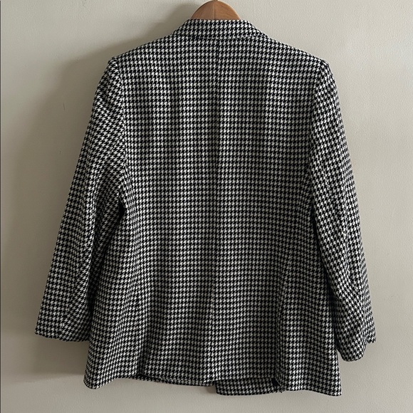 Vintage 1980s Requirements Black White Houndstooth Wool Blend Lined Blazer Sz 12 - Picture 3 of 12